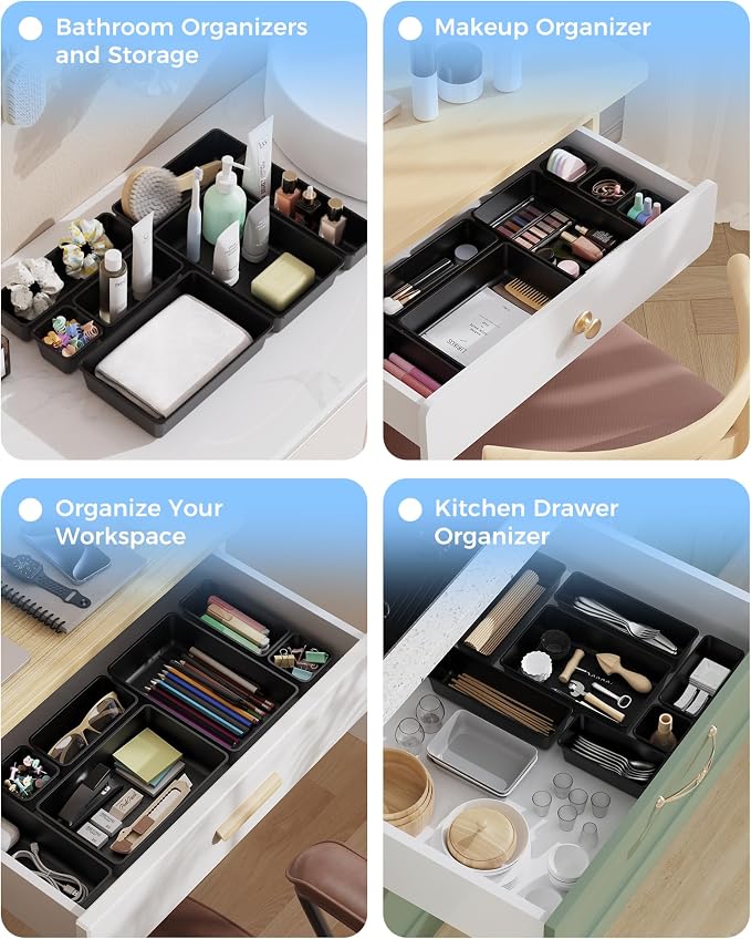 BiuLeon 25 PCS Plastic Drawer Organizers Set, 4-Sizes Vanity and Makeup - Image 7
