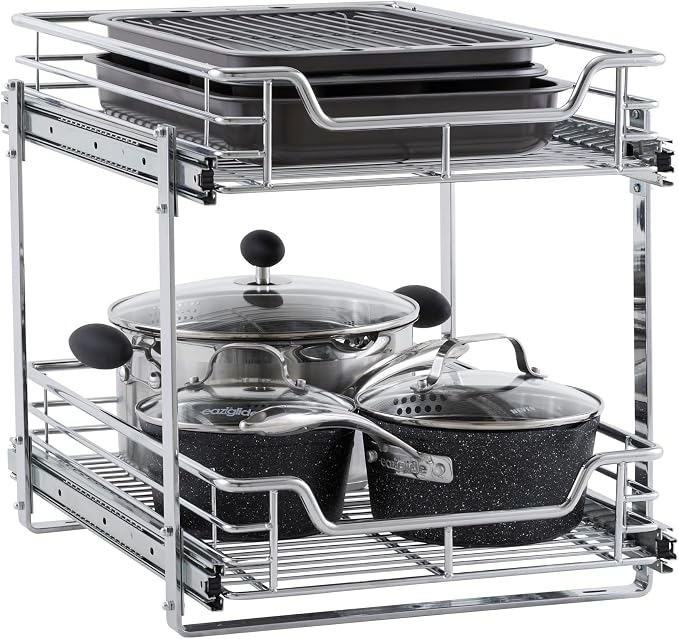 Household Essentials Chrome-Plated Steel Dual-Tier Slide-Out Organizer by HouseholdEssentials