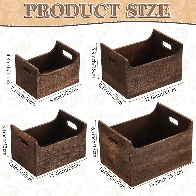 Novabright 4 Pack Wood Crates Nesting Storage Baskets Multiple Sizes Decorative - Image 2