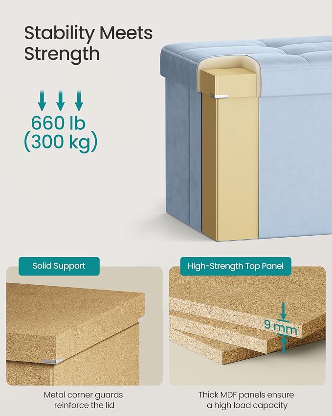 SONGMICS Velvet Storage Ottoman, Folding Storage Bench - Image 5