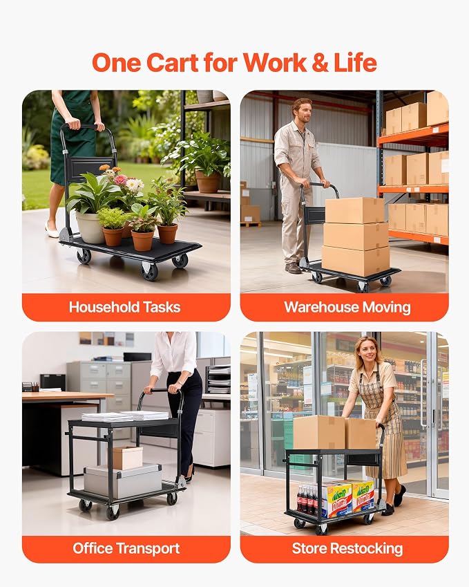 VEVOR Heavy Duty 2 Tier Platform Hand Truck, 700 lbs 2 Tier Push Tool Cart - Image 6