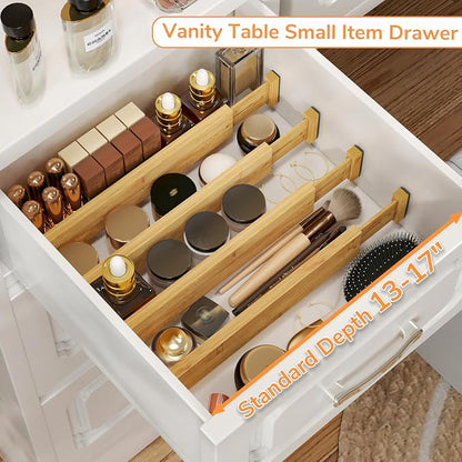 BAMEOS Bamboo Expandable Drawer Dividers – Fits 13.3"–19" Drawers, Bathroom - Image 5