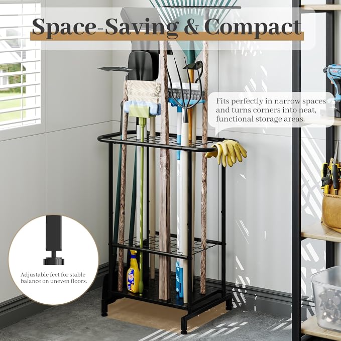 Garden Tool Organizer with Wheels, Heavy Duty Metal Garage Tool Storage Rack - Image 6