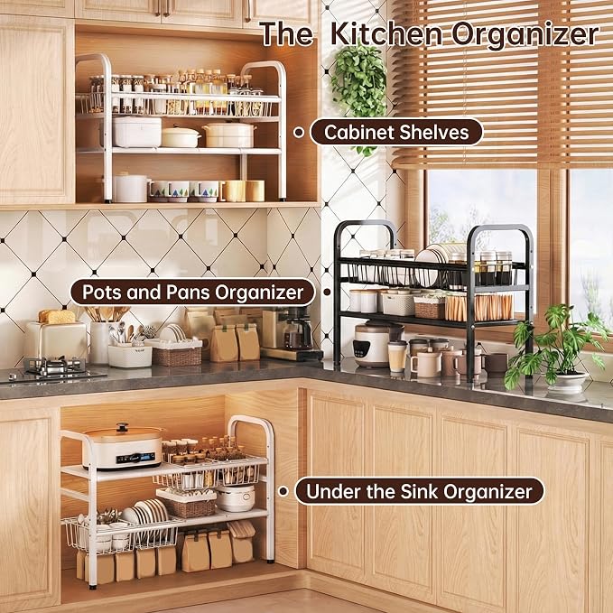 2 Tier Under Sink Organizer Expandable Length/Height Adjustable Heavy | - Image 7