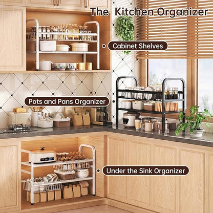 2 Tier Under Sink Organizer Expandable Length/Height Adjustable Heavy | - Image 7