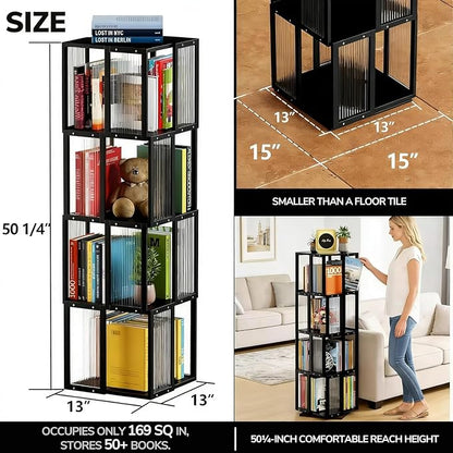 BAMEOS Rotating Bookshelf Tower 4 Tier, 360 Spinning Bookcase - Image 3
