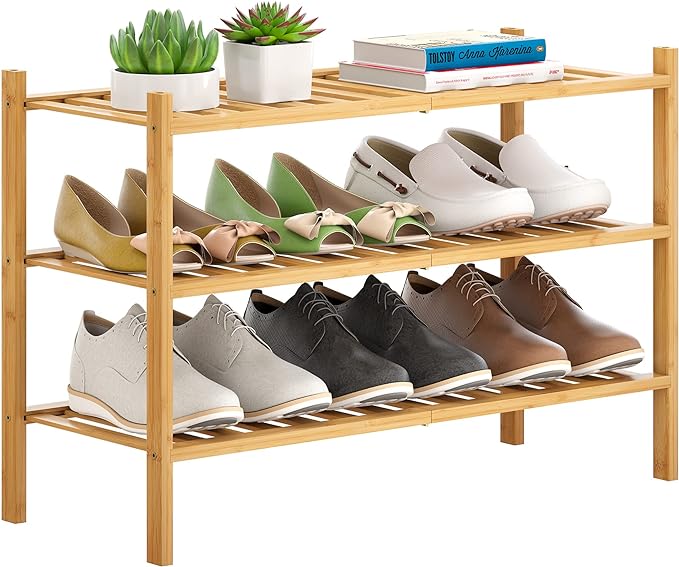 Bamboo Shoe Rack Stackable Shoe Shelf Storage Organizer by FILWH