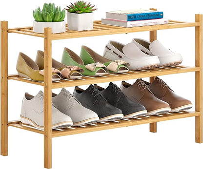 Bamboo Shoe Rack Stackable Shoe Shelf Storage Organizer by FILWH