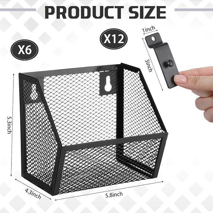 6 Set Slatwall Bins with Metal Hooks Mesh Slat wall Mounted Hanging Holder - Image 2