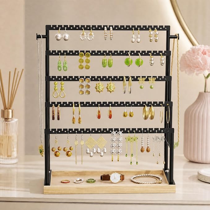 Large 5 Tier Earring Organizer and Holder, jewelry holder stand, clean white - Image 6