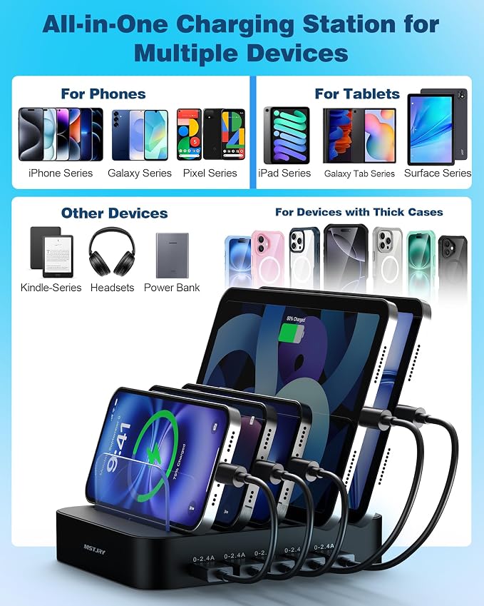 MSTJRY Charging Station for Multiple Devices : 5 Port Multi USB-A Charger - Image 5