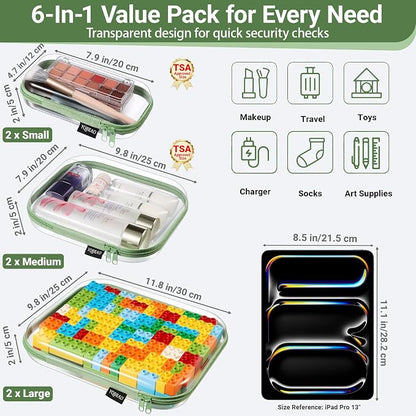 YQBRAO 6 Pack Sleek Green Clear Hard Shell Zipper Case, 1.2mm Heavy Duty Tech & - Image 4