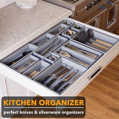 SpaceAid 14-Piece Bamboo Drawer Organizer Storage Boxes Set, Wood Tray Junk - Image 4