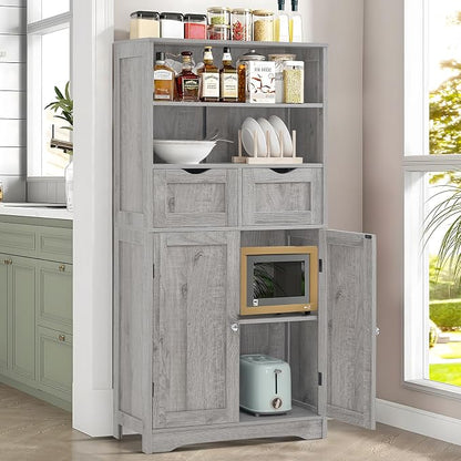 Iwell Storage Cabinet with 2 Drawers & Adjustable Shelf, Tall Bathroom Cabinet - Image 4