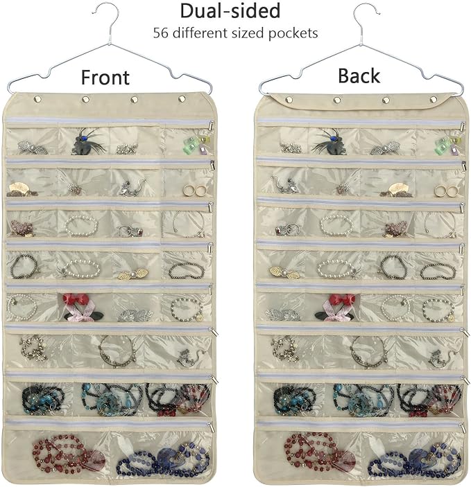 BB Brotrade Hanging Jewelry Organizer, Accessories Organizer, 56 Zipper Pocket - Image 2