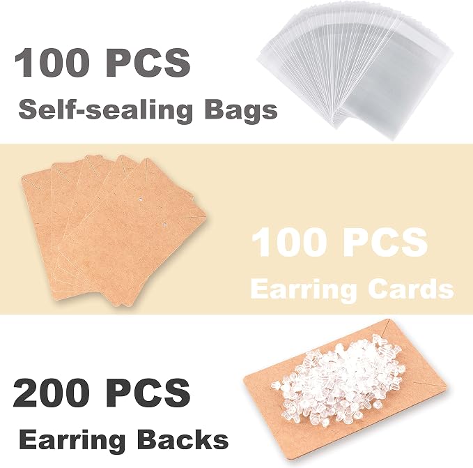Earring Display Cards with 100 Pcs Earring Holder Cards 200 Pcs Earring Backs - Image 3