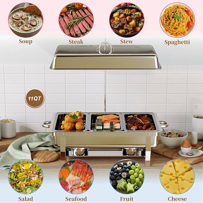 Chafing Dishes Buffet Set for Food Warming and Serving, 11QT Stainless Steel - Image 3