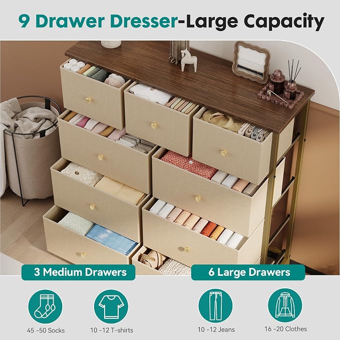OLIXIS 9 Drawer Tall Dresser for Bedroom, Closet Organizers and Storage | - Image 4