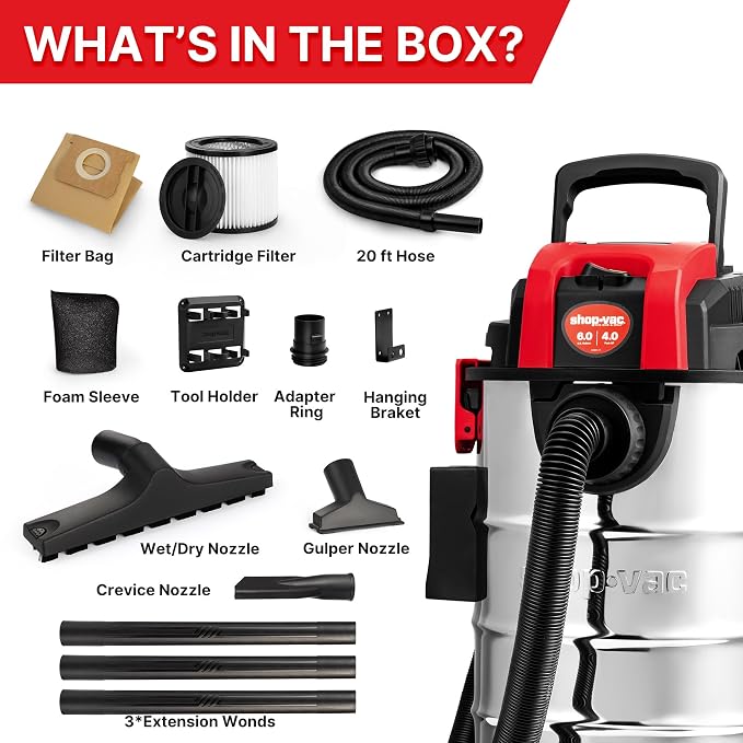 Shop-Vac 6 Gallon 4.0 Peak HP Wet/Dry Vacuum, Wall Mountable Compact Shop Vacuum - Image 8