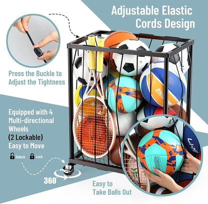TomCare Garage Ball Rolling Storage Rack Large Capacity Basketball Holder - Image 3