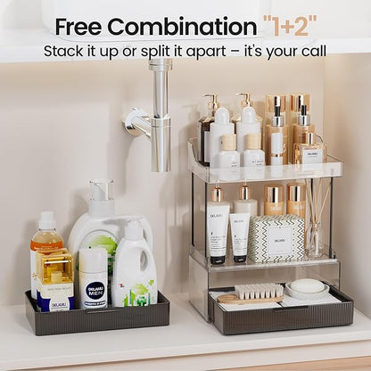 Delamu Bathroom Organizers and Storage, 2 Tier 2 Drawer Makeup Organizer - Image 5