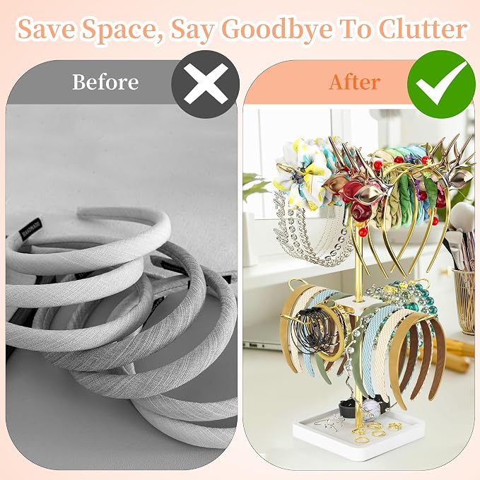 Rotatable Headband Organizer, 2 Tier Head Tie Holder, Hair Hoop Display Stand - Image 6