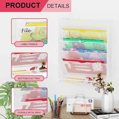 Hanging Wall File Organizer 6 Tier Wall Mounted File Holder Document Wall - Image 4