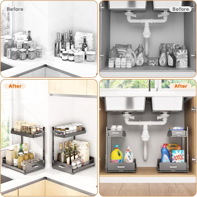 Under Sink Organizer, 2 Tier Slide Out Kitchen Cabinet Organizers - Image 5