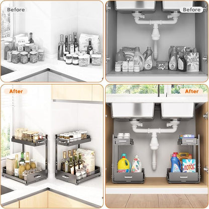 Under Sink Organizer, 2 Tier Slide Out Kitchen Cabinet Organizers - Image 5