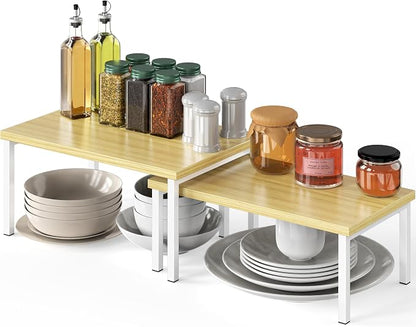 Simple Houseware Stackable Cabinet Counter Shelf Wooden Surface, Oak | by SimpleHouseware