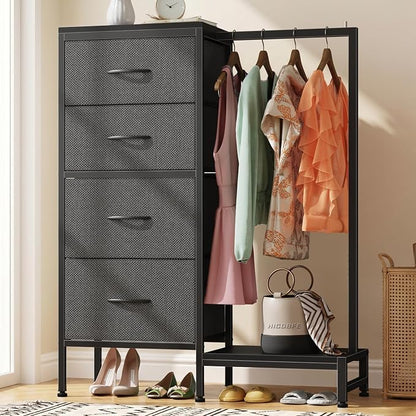 HIGDBFE Dresser with Hanging Rack, 4 Drawers Small Closet by HIGDBFE