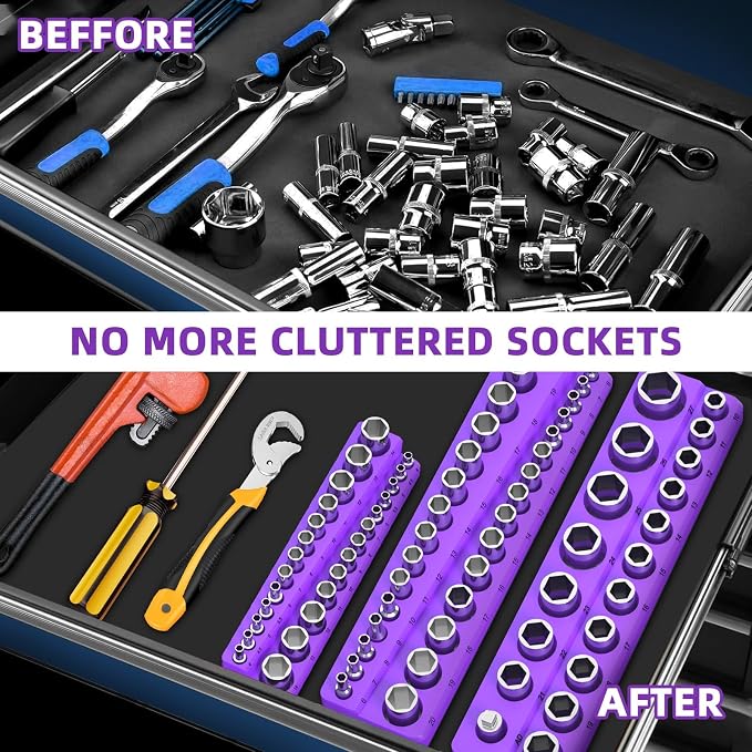 Magnetic Socket Organizer Set, 3-Piece Socket Holder Trays - Image 3