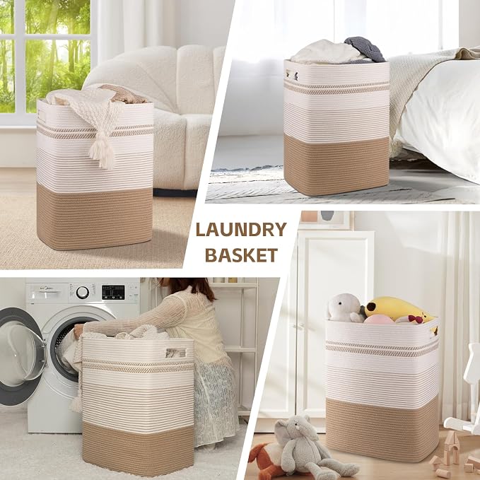 Laundry Hamper, Large Woven Rope Tall Laundry Basket - Image 8