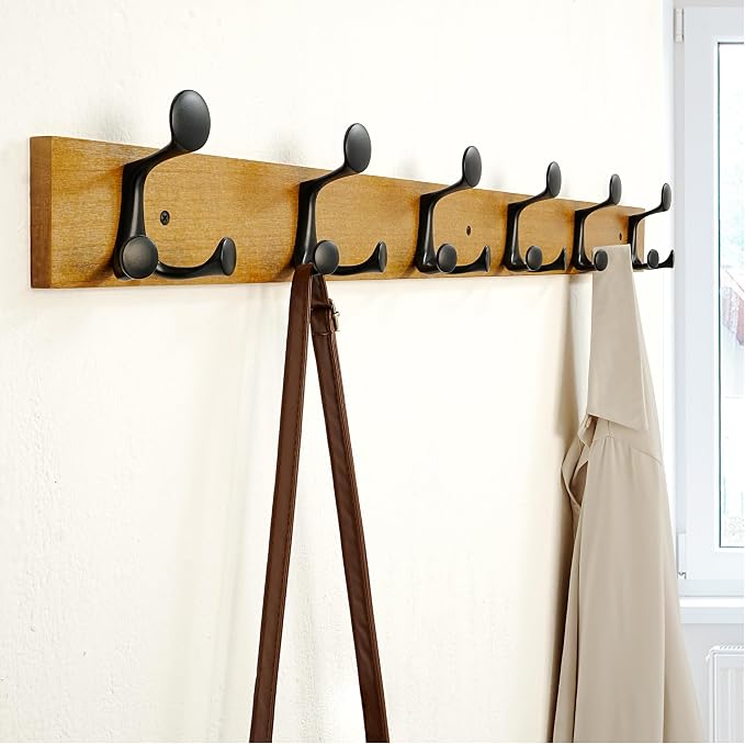 SKOLOO 39-Inch Light Brown Wood Coat Rack Wall Mount - Image 3
