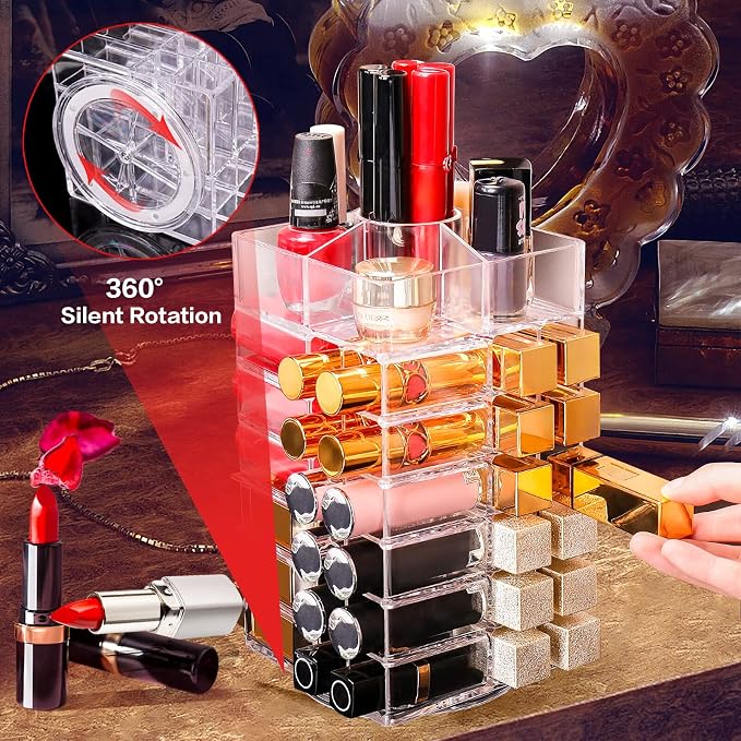 Acrylic Lipstick Tower Holder, 360 Degree Rotating Makeup Cosmetic Lipsticks - Image 7