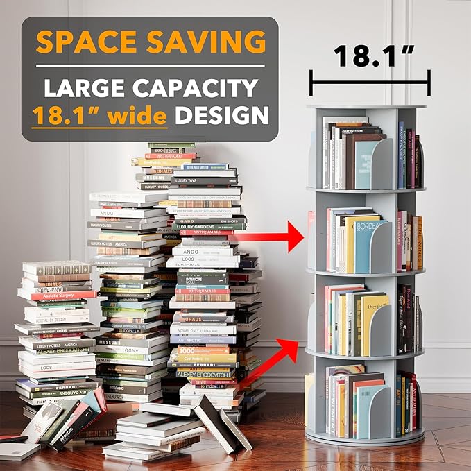 SpaceAid 4 Tier Rotating Bookshelf Tower, Spinning Bookcase Lazy Susan - Image 3