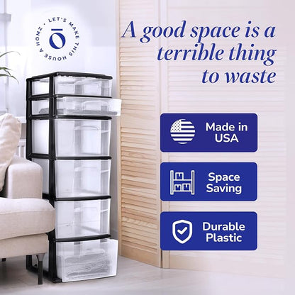 HOMZ 2-Pack Drawer Tower, 6-Tier Clear Plastic Storage Organizer Cart, and - Image 5