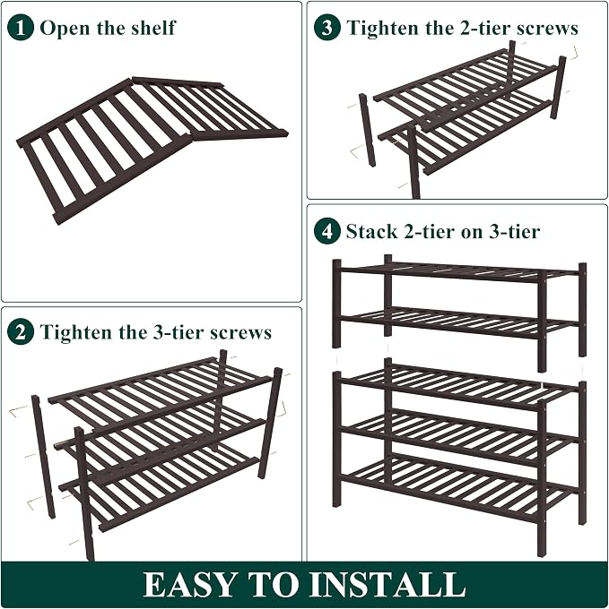 Smiry Bamboo Shoe Rack for Closet, 5 Tier Wooden Stackable Shoe Organizer - Image 6