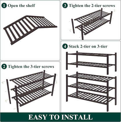 Smiry Bamboo Shoe Rack for Closet, 5 Tier Wooden Stackable Shoe Organizer - Image 6