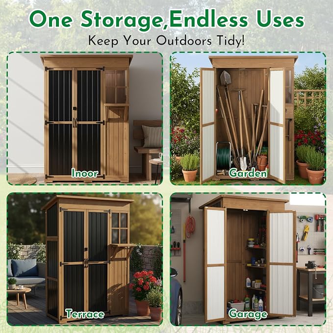 Ketive Outdoor Storage Cabinet, Large Wood & Metal Garden Shed - Image 8