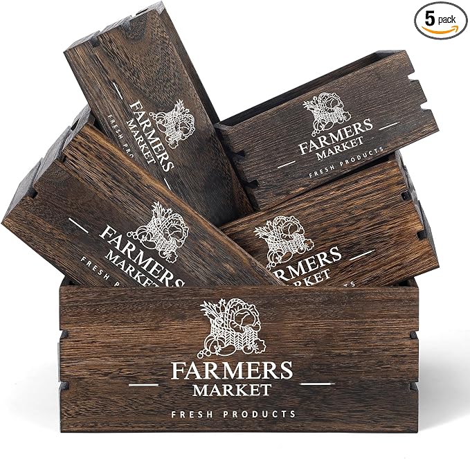 Barydat Set of 5 Wood Crates for Display Decorative Nesting Wooden Crate Storage by home