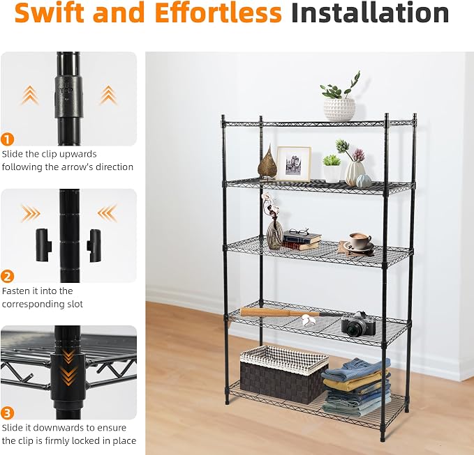 Elevon 5-Tier Storage Shelves, Adjustable Metal Wire Shelving Unit - Image 4