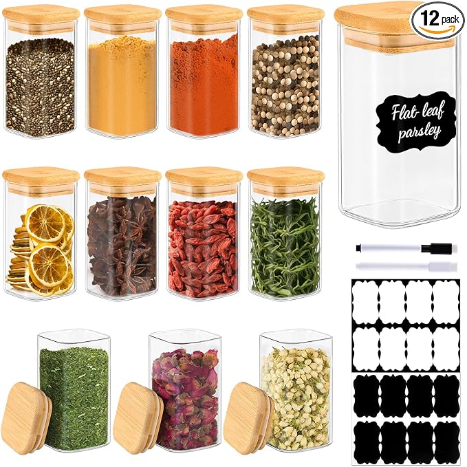 TBWIND 12 Pack 8 oz Square Glass Spice Jars by TBWIND