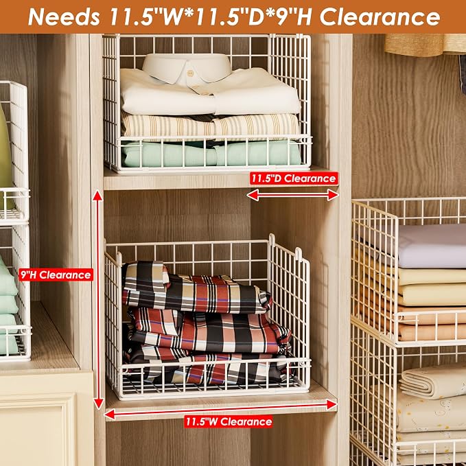 4-Tier Stackable Closet Organizers and Storage Baskets, Closet Shelf Organizer - Image 3
