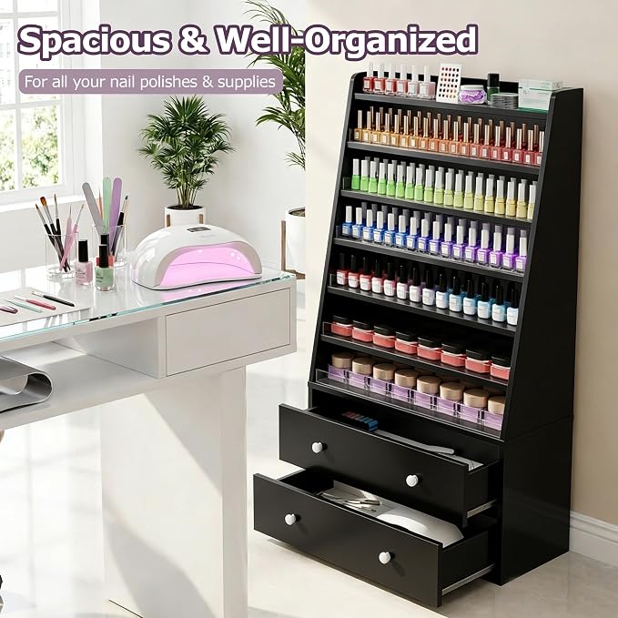 Nail Polish Rack with 2 Drawers, Salon Display & Storage Cabinet with Acrylic - Image 5