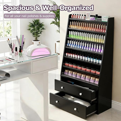 Nail Polish Rack with 2 Drawers, Salon Display & Storage Cabinet with Acrylic - Image 5