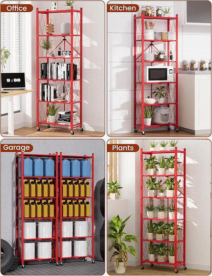 ALANNG 73.6 Inch Folding Bookshelf, 6 Tier Metal Bookcase and Bookshelves | - Image 6