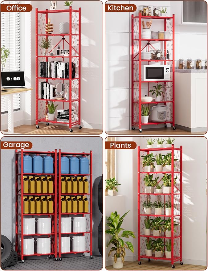 ALANNG 73.6 Inch Folding Bookshelf, 6 Tier Metal Bookcase and Bookshelves | - Image 6