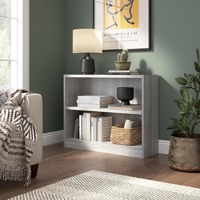 Bush Furniture Universal Small 2 Shelf Bookcase in Platinum Gray, Low Storage - Image 2
