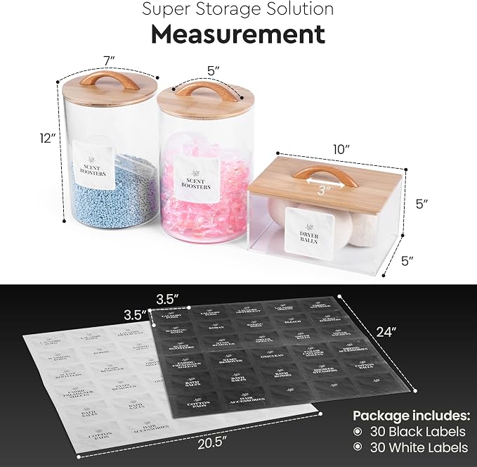 Laundry Pod Storage Container Set | Two 3L Glass Jars & One Acrylic Dryer Sheet - Image 8